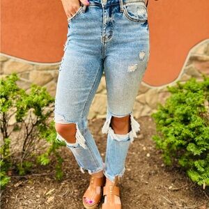 Lovervet Love at First Sight Mid Rise Acid Wash Cropped Straight Leg Jeans